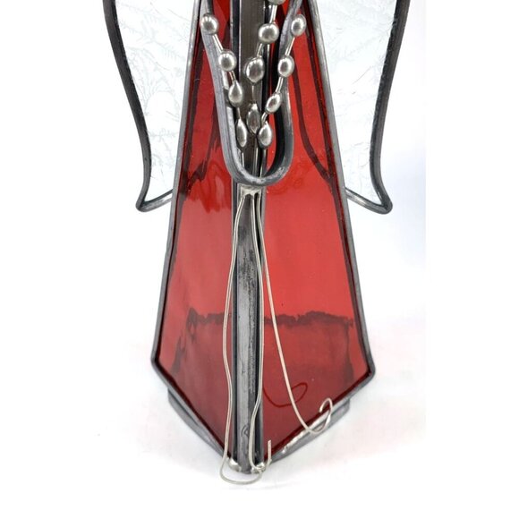 Angel Stained Glass Candle Holder 9" Red Clear Edge Glass Prism Head - Picture 3 of 7